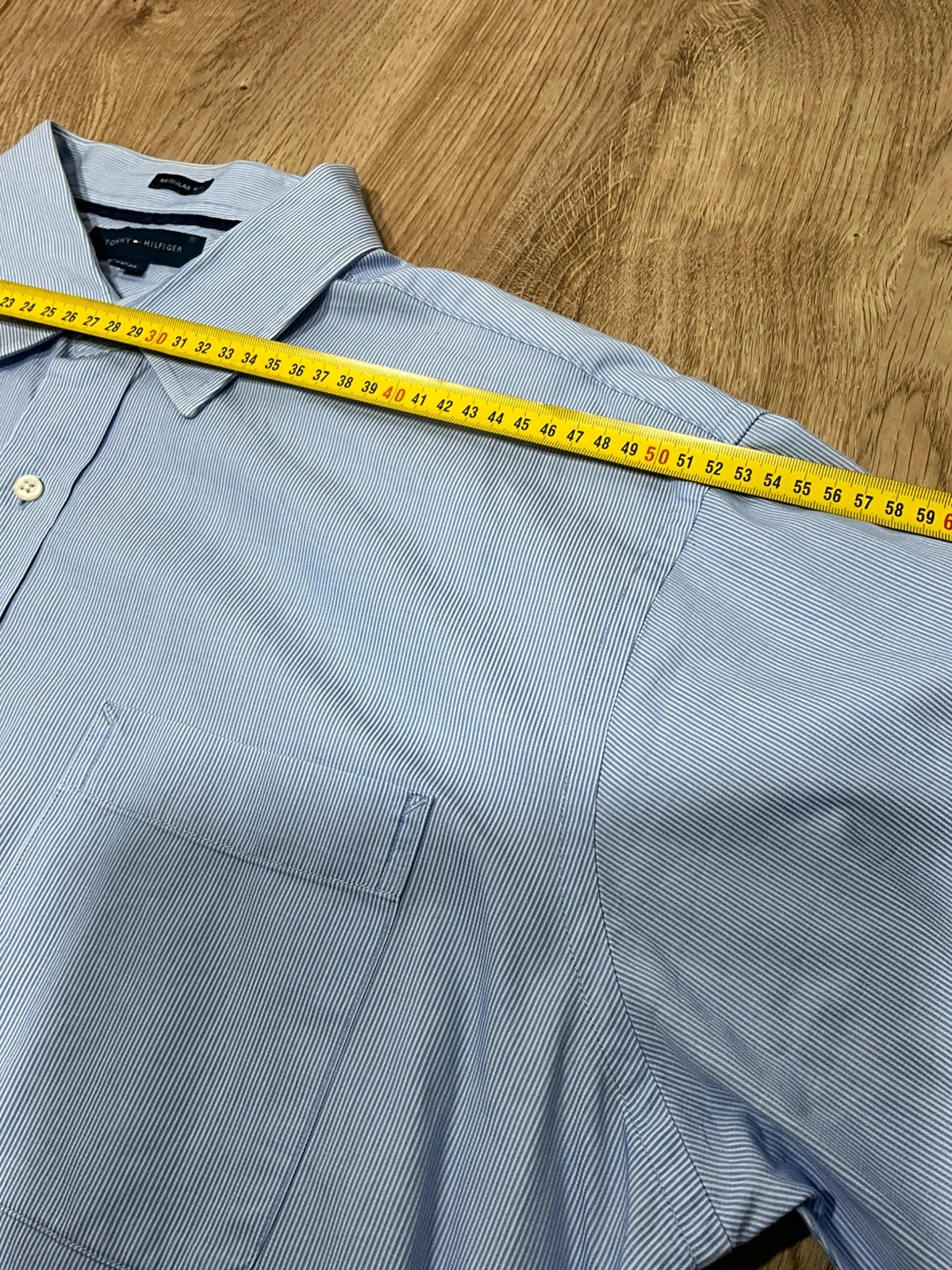 Chemise Tommy Hilfiger Regular Fit 17.5 32-33 Preppy 100% Coton Rayée Bleu Ciel – photo 12